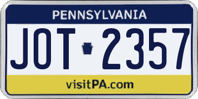 PA license plate JOT2357