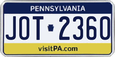 PA license plate JOT2360