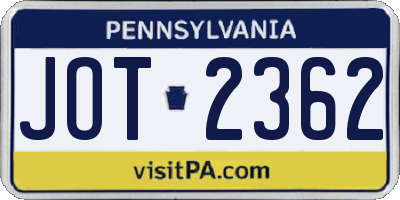 PA license plate JOT2362