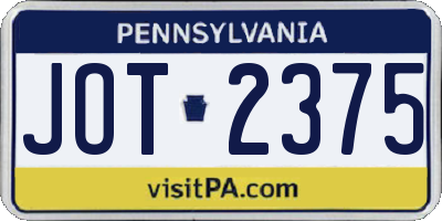 PA license plate JOT2375