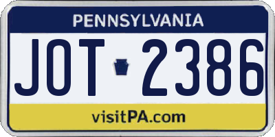 PA license plate JOT2386