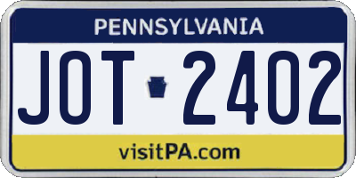 PA license plate JOT2402