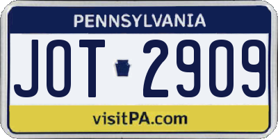 PA license plate JOT2909
