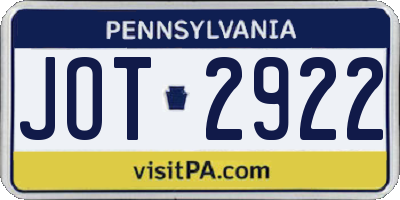 PA license plate JOT2922