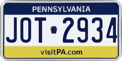 PA license plate JOT2934