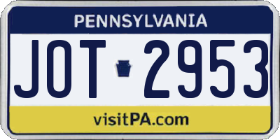 PA license plate JOT2953