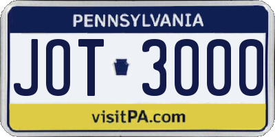PA license plate JOT3000