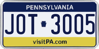 PA license plate JOT3005