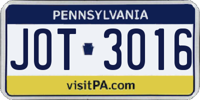 PA license plate JOT3016