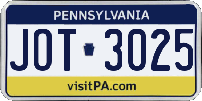 PA license plate JOT3025