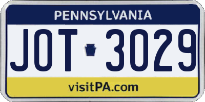PA license plate JOT3029