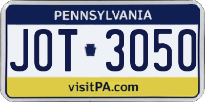 PA license plate JOT3050