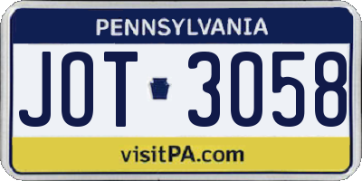 PA license plate JOT3058