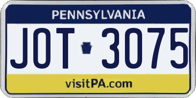 PA license plate JOT3075