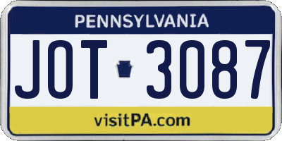 PA license plate JOT3087