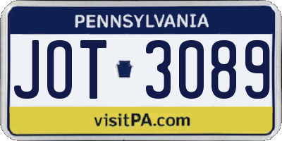 PA license plate JOT3089