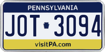 PA license plate JOT3094
