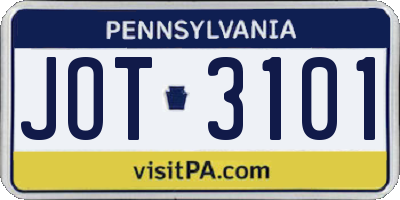 PA license plate JOT3101