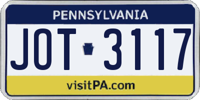 PA license plate JOT3117