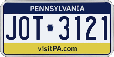 PA license plate JOT3121