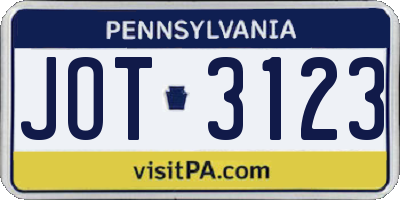 PA license plate JOT3123
