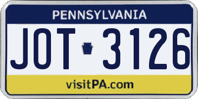 PA license plate JOT3126