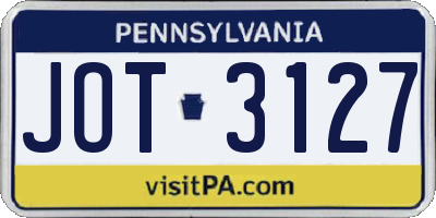 PA license plate JOT3127