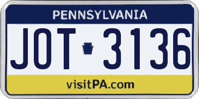 PA license plate JOT3136