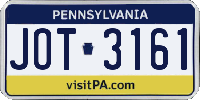 PA license plate JOT3161