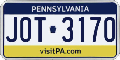 PA license plate JOT3170