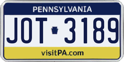 PA license plate JOT3189