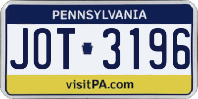PA license plate JOT3196
