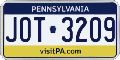 PA license plate JOT3209