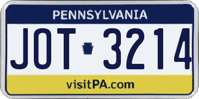 PA license plate JOT3214