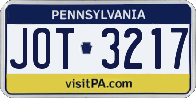 PA license plate JOT3217
