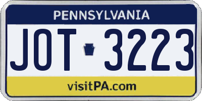 PA license plate JOT3223
