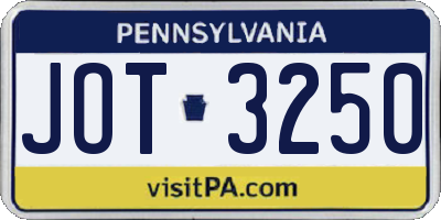 PA license plate JOT3250