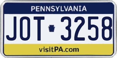 PA license plate JOT3258