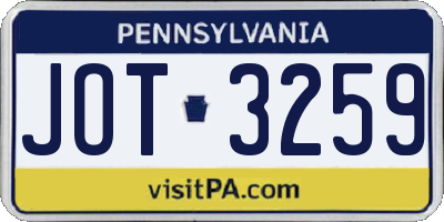 PA license plate JOT3259