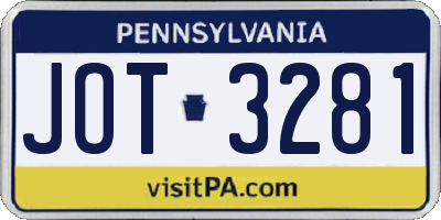PA license plate JOT3281