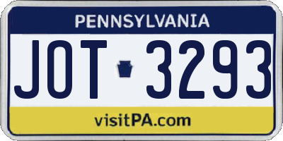 PA license plate JOT3293