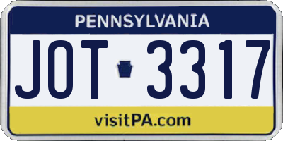 PA license plate JOT3317