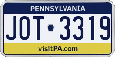 PA license plate JOT3319