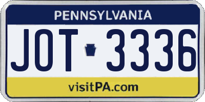 PA license plate JOT3336