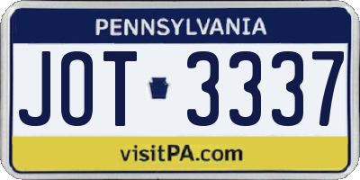 PA license plate JOT3337