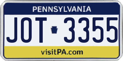 PA license plate JOT3355