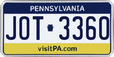 PA license plate JOT3360
