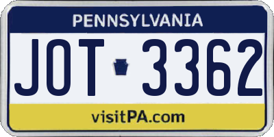 PA license plate JOT3362