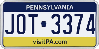 PA license plate JOT3374