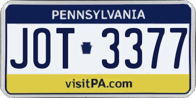 PA license plate JOT3377